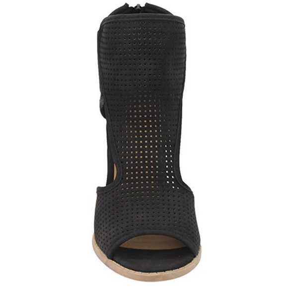 Chic Perforated Side Cut Out Peep Toe Ankle Bootie - Picture 3 of 4